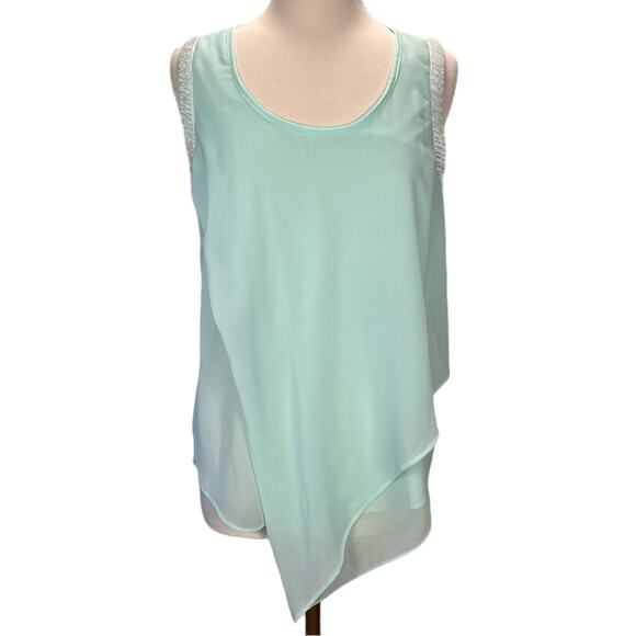 XHILARATION |  Mint Sleeveless Asymmetrical Beaded Blouse Top - Picture 1 of 5